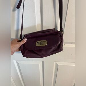 B Makowsky dark purple leather shoulder handbag